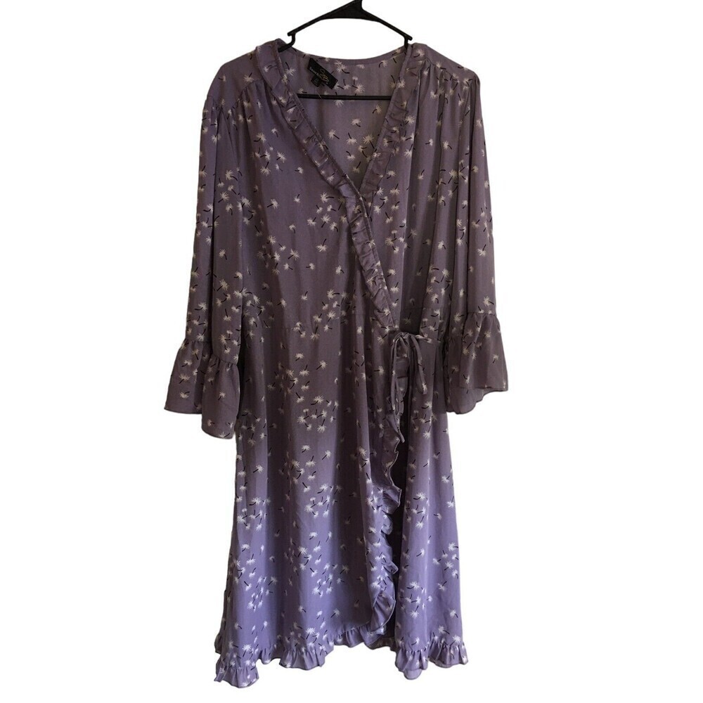 Suzan Betro Wrap Dress Women's Size 2X Purple Floral Dandelion 3/4 Sleeve